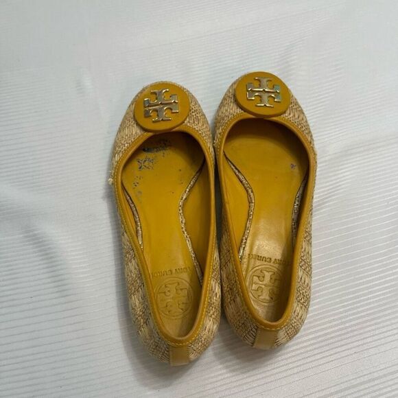 Tory Burch Reva Raffia Woven Yellow Straw Flats Size 6 - Picture 6 of 10